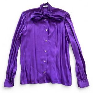 Saint Laurent Rive Gauche 70’s Aubergine Silk vintage Lavaliere striped blouse S